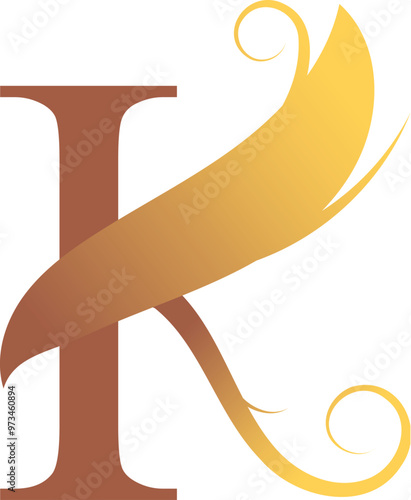 K Letter Logo. Couffeur, Hair and Beauty. Golden.
