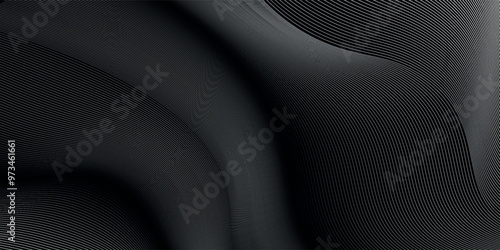 Black abstract background design. Modern wavy line pattern (guilloche curves) in monochrome colors. Premium stripe texture.