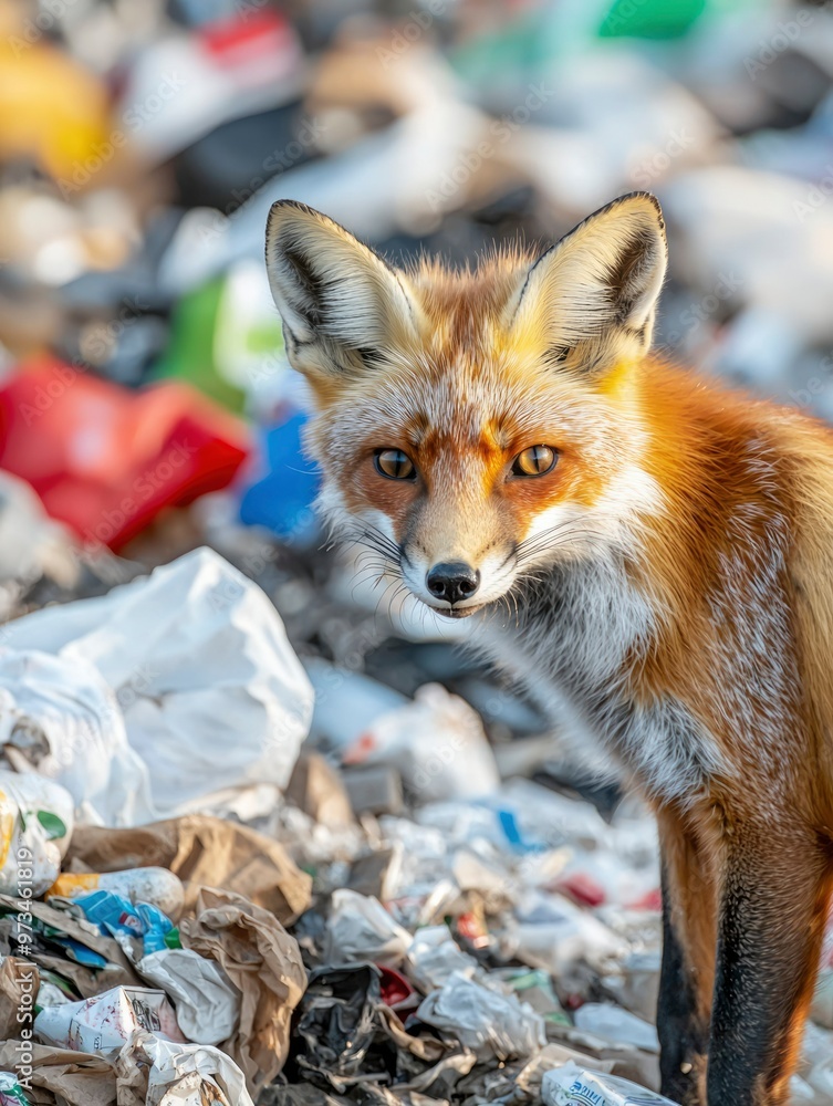 Obraz premium Red Fox Standing in a Pile of Trash