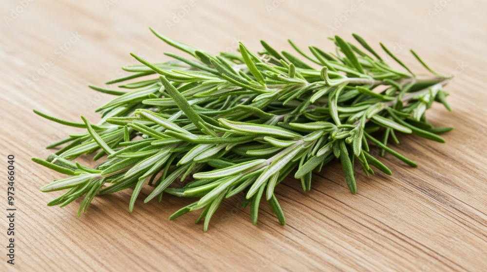 a bunch of fresh rosemary leaves herb on a wooden surface a bunch of fresh rosemary leaves herb on a wooden surface