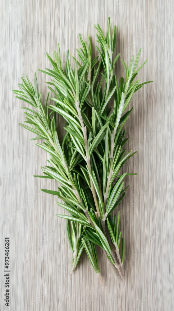 a bunch of fresh rosemary leaves herb on a wooden surface a bunch of fresh rosemary leaves herb on a wooden surface