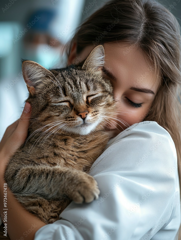 Woman Holding and Hugging a Sleeping Cat Woman Holding and Hugging a Sleeping Cat