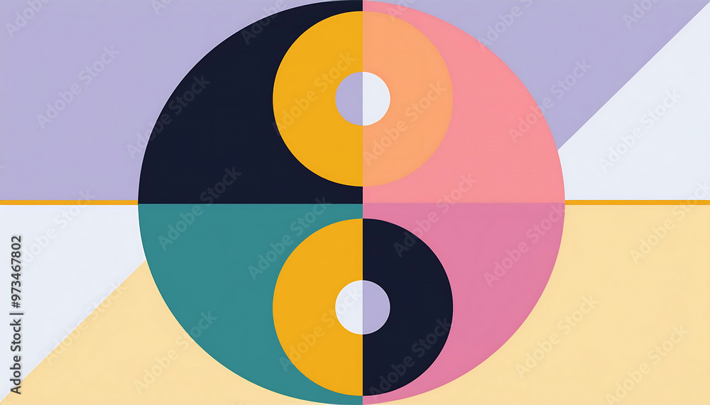 Abstract Yin and Yang Color Concept with Contrasting Black and White Elements, Symbolizing Balance and Duality in a Minimalist Design with Smooth Curves and Harmonious Flow Abstract Yin and Yang Color Concept with Contrasting Black and White Elements, Symbolizing Balance and Duality in a Minimalist Design with Smooth Curves and Harmonious Flow