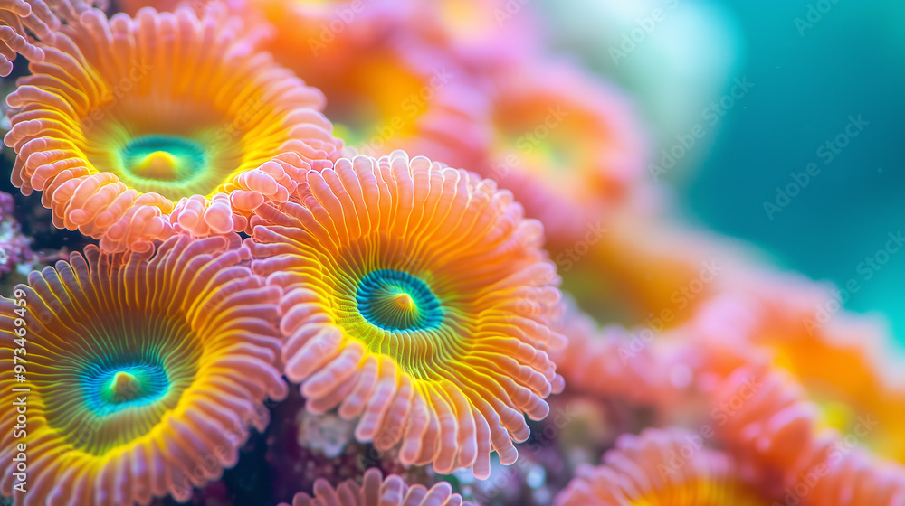 Macro Shot of Vibrant Coral Polyps in a Clear Tropical Reef Macro Shot of Vibrant Coral Polyps in a Clear Tropical Reef