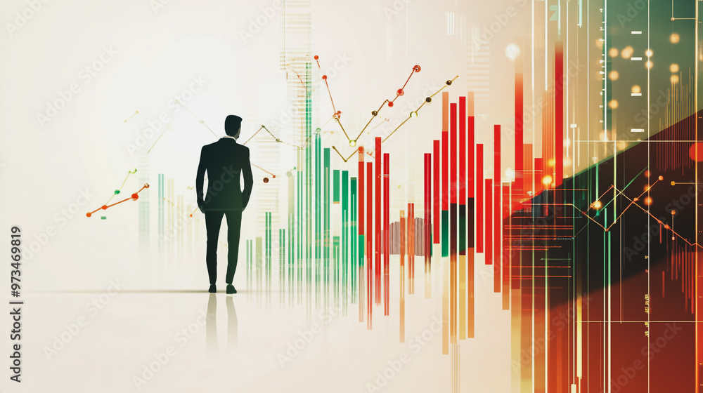 Abstract business man stands on the peak of success amid tall, innovative Smart city and graphs with statistics to analyze business potential and predict future developments in company growth. Abstract business man stands on the peak of success amid tall, innovative Smart city and graphs with statistics to analyze business potential and predict future developments in company growth.