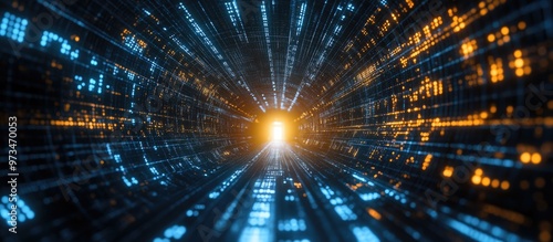 3D visualization of a binary tunnel featuring light at the exit
