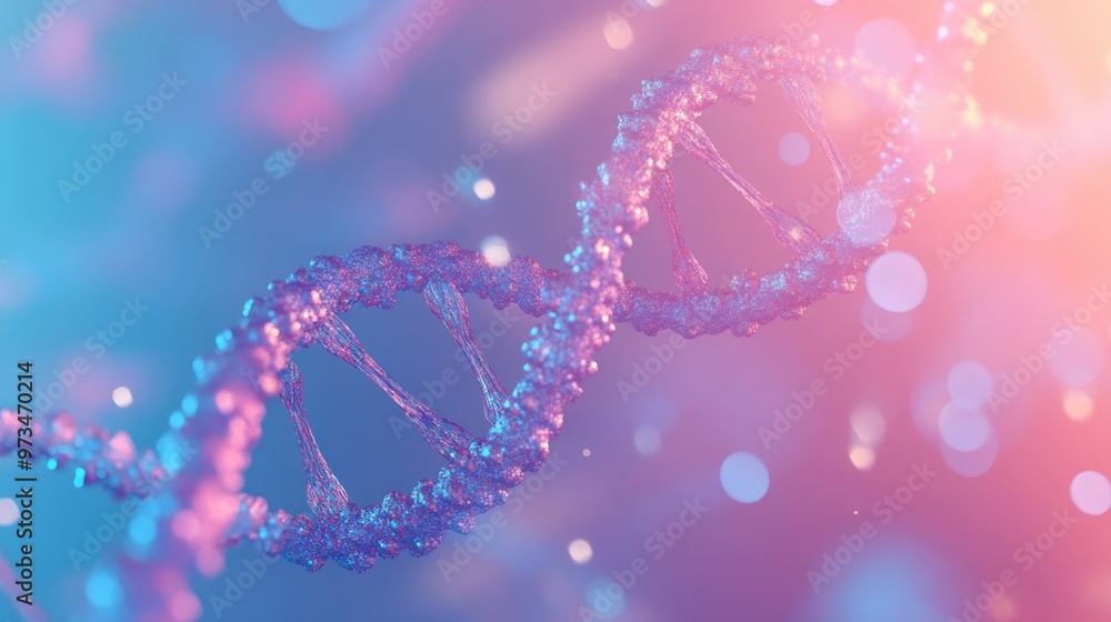 3D rendered model of DNA structure on a colored background