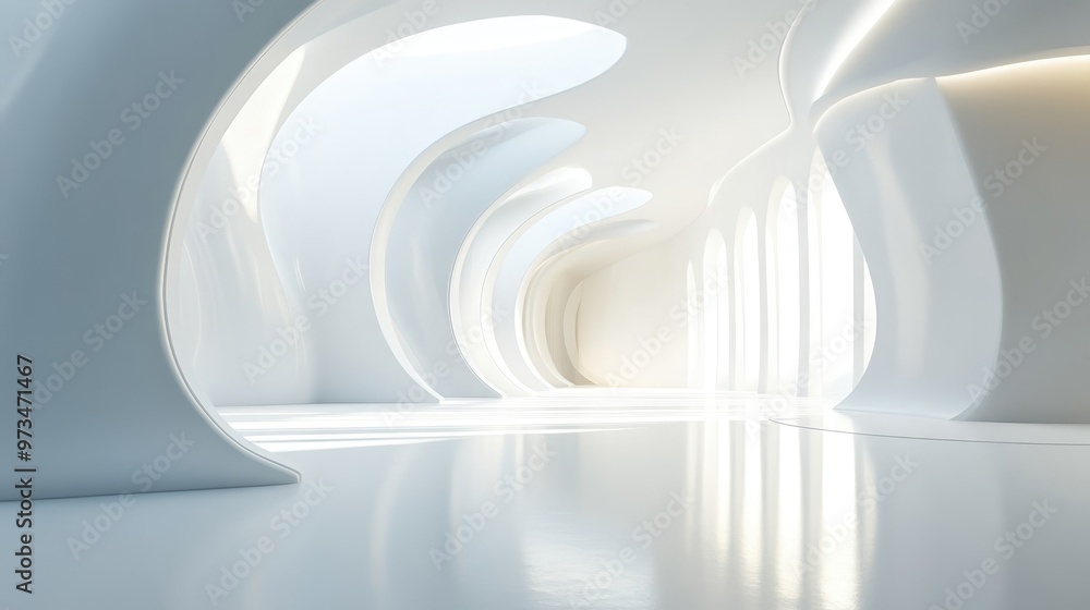 Fototapeta premium Modern white architectural background featuring a futuristic design Interior space concept rendered in 3D