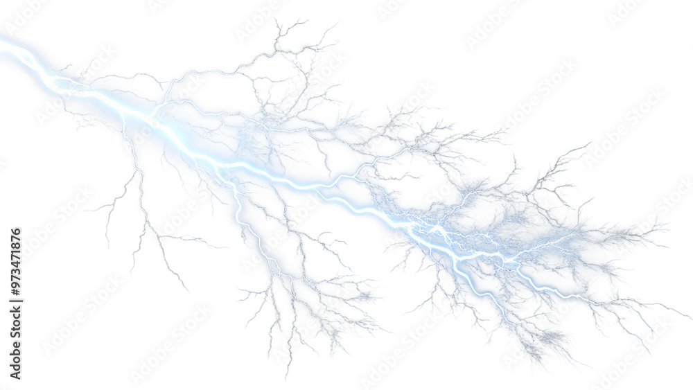 Fototapeta premium Dramatic lightning bolt striking across a dark sky, showcasing the power and beauty of nature in a stunning display. Transparent background.