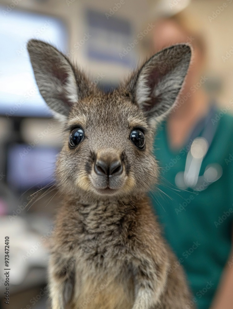 Fototapeta premium Close-up Portrait of a Curious Young Kangaroo with Big Eyes