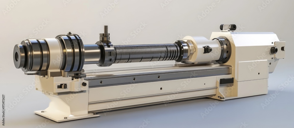 Fototapeta premium A versatile lathe is essential for the workspace capable of turning cutting drilling and threading cylindrical workpieces