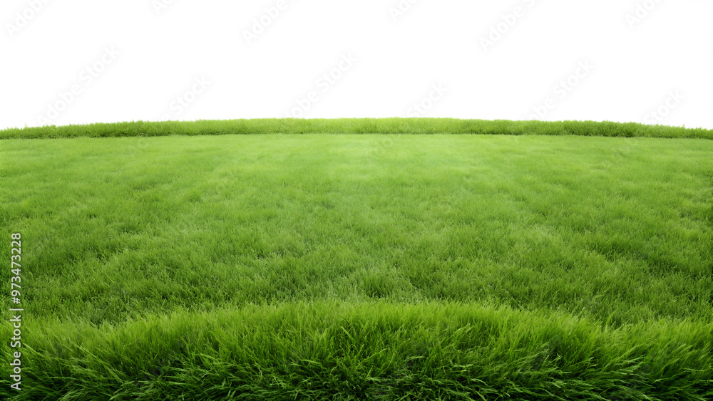 Fototapeta premium Lush green grass field under bright sunlight, perfect for outdoor activities, gardening, or landscaping projects. Transparent or white background.