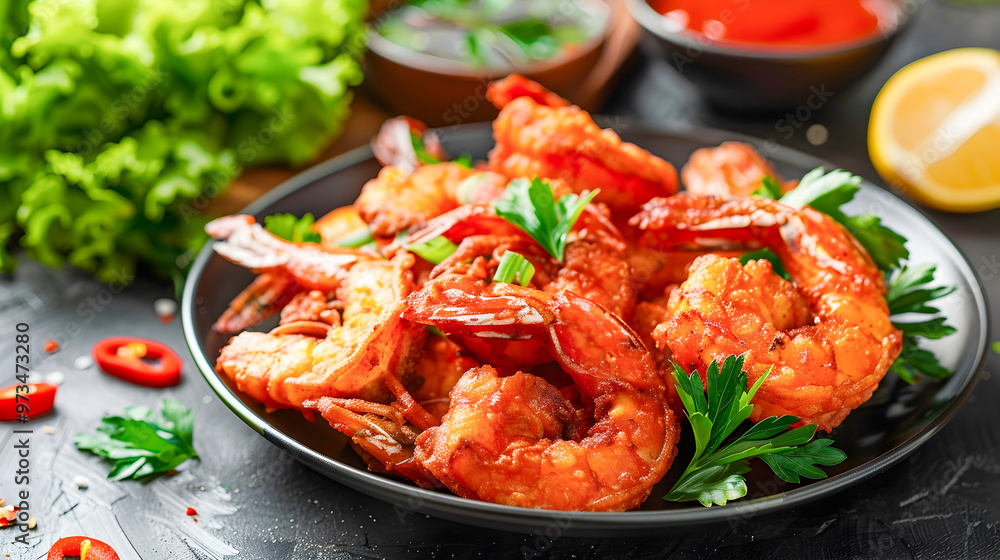 Stylish Shrimp Dish on Plate in Various Styles Stylish Shrimp Dish on Plate in Various Styles