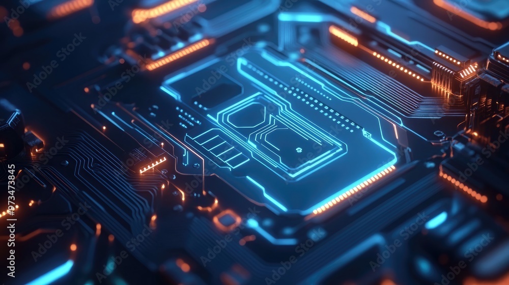 Abstract futuristic background featuring an electronic circuit design in a 2D illustration style Abstract futuristic background featuring an electronic circuit design in a 2D illustration style