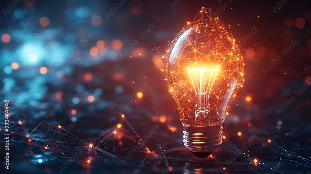 Glowing Light Bulb in Abstract Background. Concept of Idea, Innovation, Inspiration, and Creativity Glowing Light Bulb in Abstract Background. Concept of Idea, Innovation, Inspiration, and Creativity