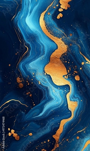 Abstract colorful waves blue and gold glitter
