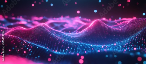 Abstract 3D Neon Terrain Background with Geometric Shapes