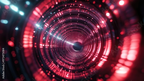 Illuminated tunnel formed by intertwined spheres Abstract motion of red geometric shapes Visually striking illustration