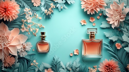 sophisticated perfume bottles with floral accents, elegant perfume testers banner concept design photo