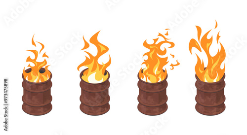 Fire in a barrels in isometric view, vector