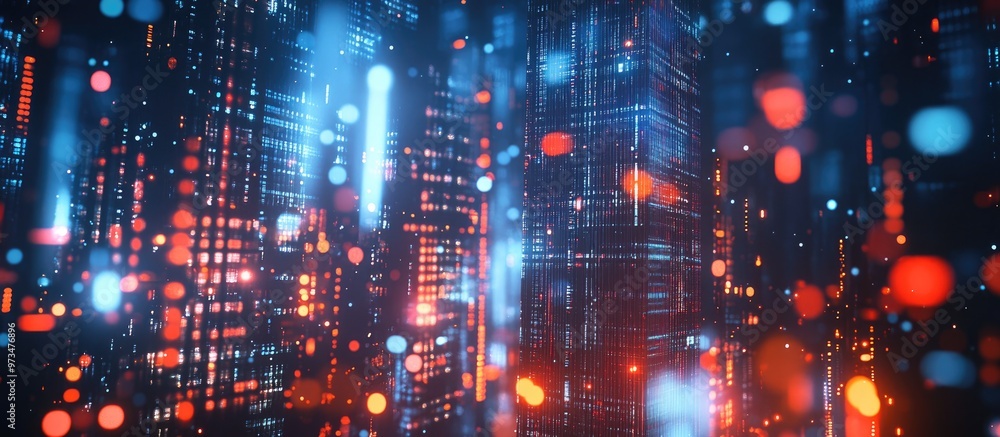 AI hologram featuring a blurred panoramic skyline Concept highlighting artificial intelligence futuristic technology business innovation and machine learning advancements AI hologram featuring a blurred panoramic skyline Concept highlighting artificial intelligence futuristic technology business innovation and machine learning advancements