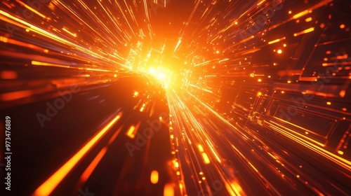 Abstract orange futuristic striped background design featuring illuminated elements