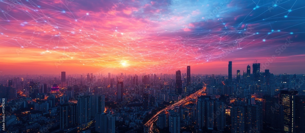 Fototapeta premium Contemporary urban landscape showcasing the concept of a wireless network connection