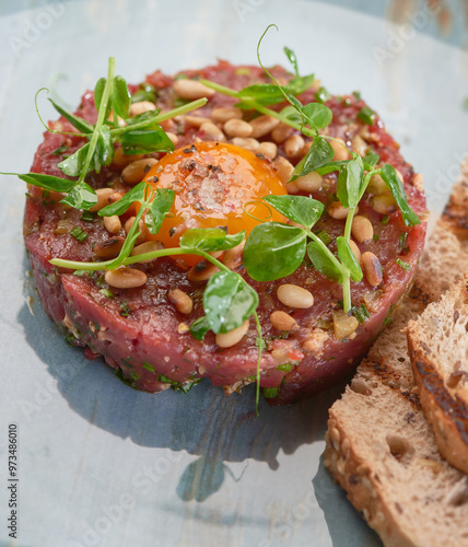 eggyolk beef steak photo