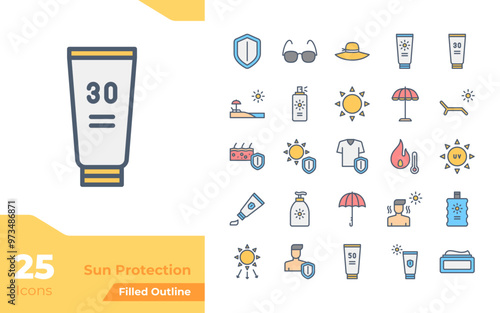 Sun Protection Filled Color Icons