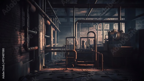 Grunge background of an interior industrial scene with copy space