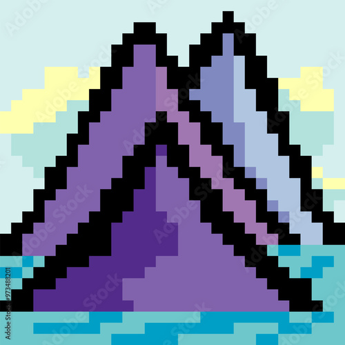 Mountain landscape in pixel art style