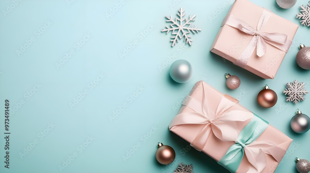 Pastel Pink Gift Boxes with Christmas Ornaments Pastel Pink Gift Boxes with Christmas Ornaments