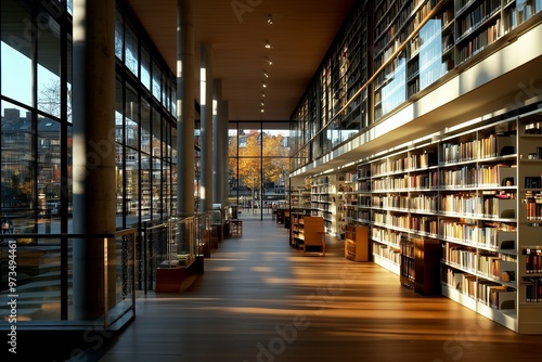 Wallpaper Mural a modern library, white shelfs, large windows, sophisticated space Torontodigital.ca