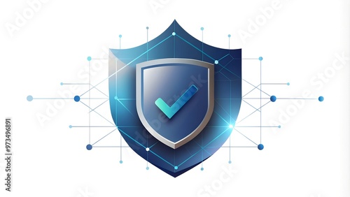 Digital shield with a checkmark in the center, cybersecurity assurance, trusted protection, and data security concept. Digital shield featuring a checkmark at the center, symbolizing cybersecurity