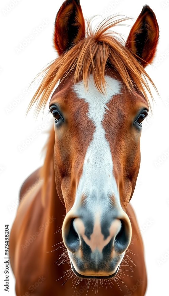 close up view of a brown horse with mane hair showing. isolated on white background with copy space. cute adorable farm livestock mammal animal concept, look natural
close up view of a brown horse with mane hair showing. isolated on white background with copy space. cute adorable farm livestock mammal animal concept, look natural