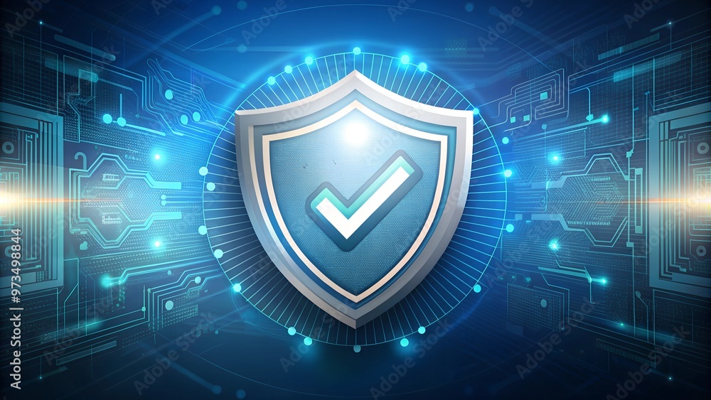 Digital shield with a checkmark in the center, cybersecurity assurance, trusted protection, and data security concept. Digital shield featuring a checkmark at the center, symbolizing cybersecurity Digital shield with a checkmark in the center, cybersecurity assurance, trusted protection, and data security concept. Digital shield featuring a checkmark at the center, symbolizing cybersecurity