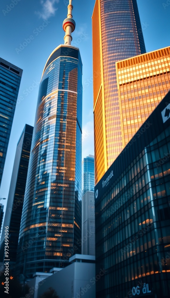 Naklejka premium close up building Business skyscrapers in the Financial District, Toronto Downtown. ultra HD 4K