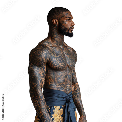 Obraz na płótnie Black Man with few tattoos on a isolated on transparent background png file w salonie