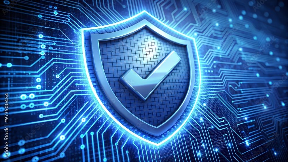 Digital shield with a checkmark in the center, cybersecurity assurance, trusted protection, and data security concept. Digital shield featuring a checkmark at the center, symbolizing cybersecurity Digital shield with a checkmark in the center, cybersecurity assurance, trusted protection, and data security concept. Digital shield featuring a checkmark at the center, symbolizing cybersecurity