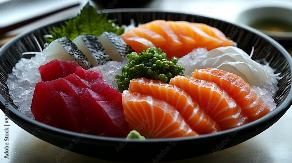 Closeup of assorted sashimi, traditional Japanese raw fish dish. Closeup of assorted sashimi, traditional Japanese raw fish dish.