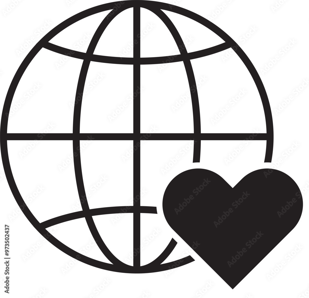 globe heart icon illustration globe heart icon illustration