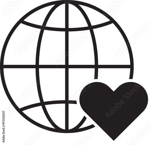 globe heart icon illustration