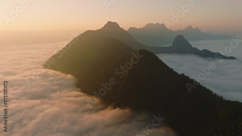 Drone Nong Khiaw in Clouds (Laos)