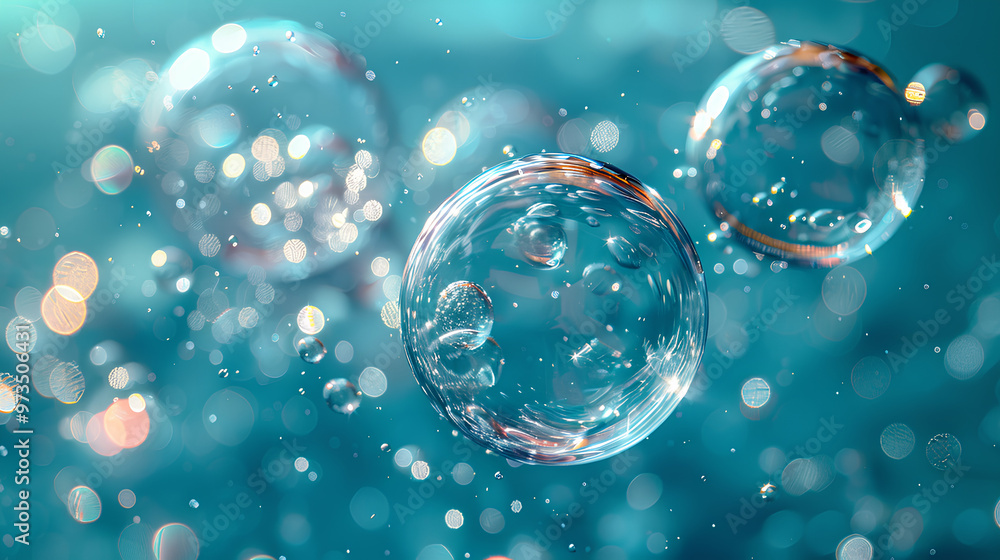 Three bubbles floating in the air, each one with a different color Three bubbles floating in the air, each one with a different color