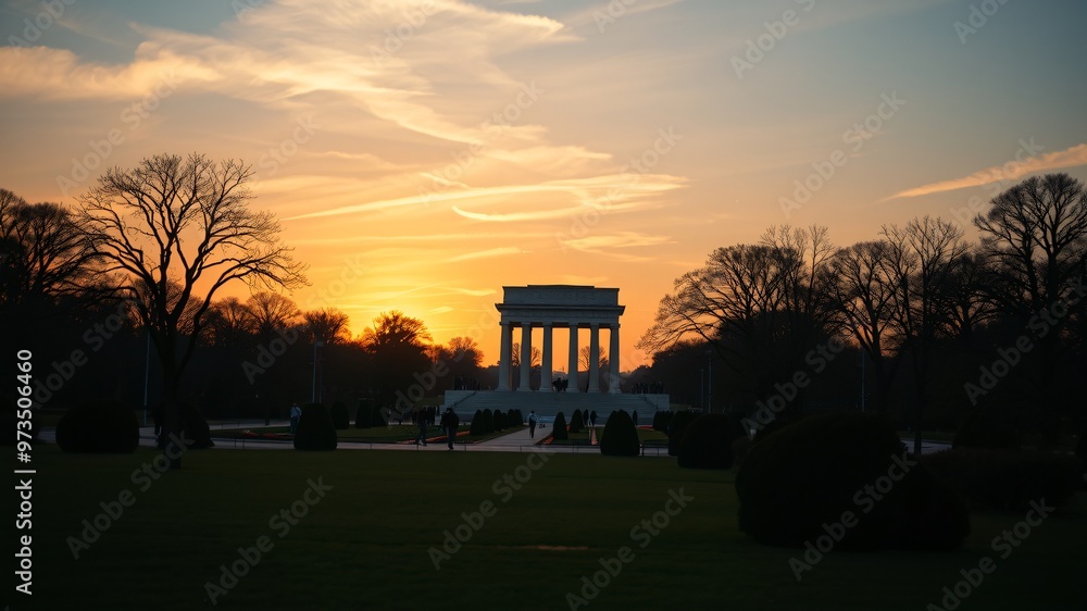 Obraz premium green outdoor park with landmark