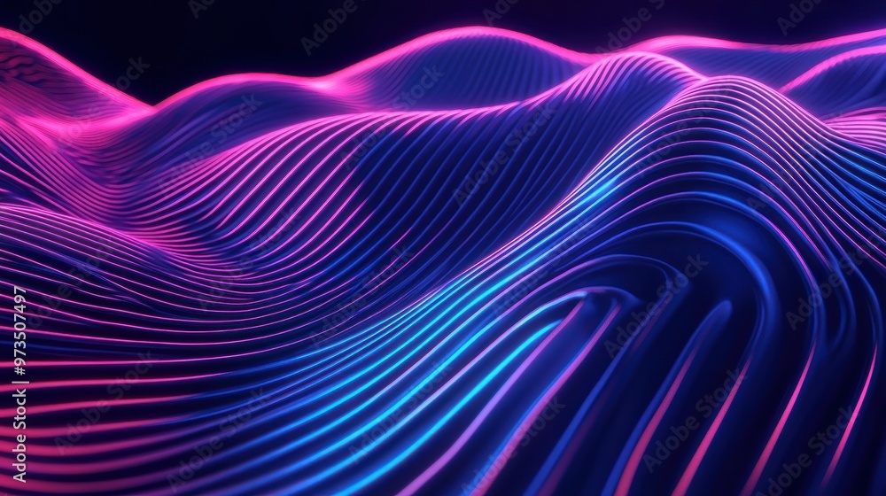 Abstract blue and pink glowing lines in waves pattern. Abstract blue and pink glowing lines in waves pattern.