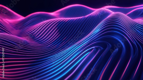 Abstract blue and pink glowing lines in waves pattern.