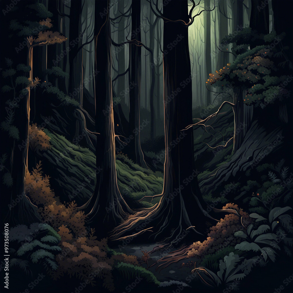 dark forest illustration background dark forest illustration background