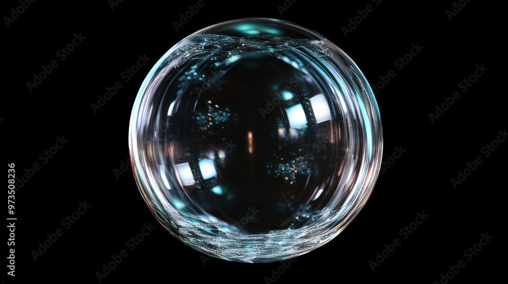 A large iridescent bubble with a dark background, illuminated from the front and sides. A large iridescent bubble with a dark background, illuminated from the front and sides.