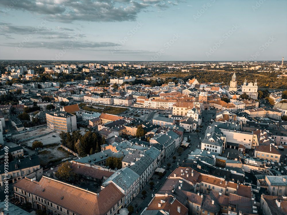 Fototapeta premium ancient old town with cozy small houses with colourful roofs, Lublin, Poland
